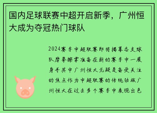 国内足球联赛中超开启新季，广州恒大成为夺冠热门球队